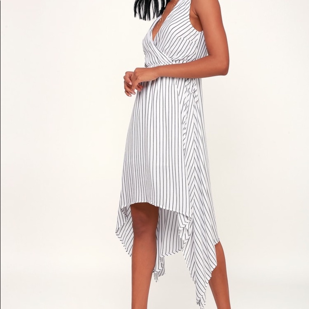 Lulus Madelyn White Striped High-Low Wrap Dress - Medium